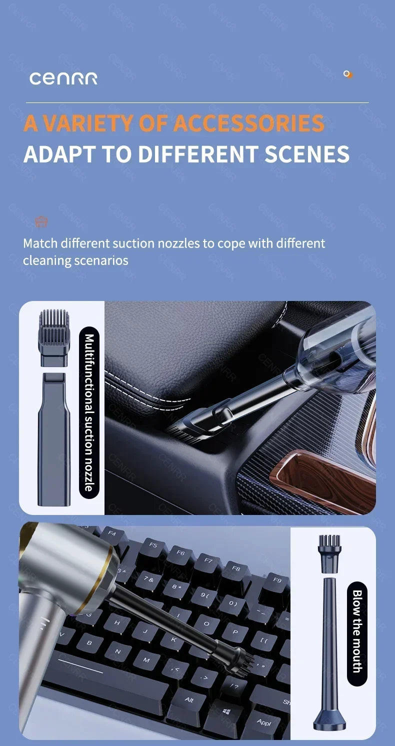 CENRR Powerful Mini Car Vacuum Cleaner 998000PA Cordless Portable Vacuum Cleaner for Home Appliance Handheld Blower Car Cleaner